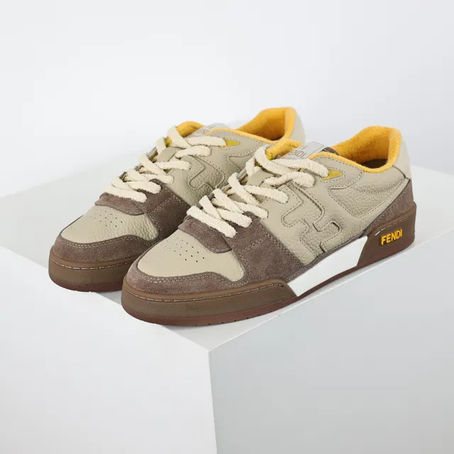 Fendi Beige Brown Layered And Suede/leather Upper Embossed FF Motif Lifestyle Sneakers 2