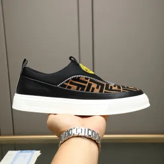 Fendi أسود بيج سلايب أون FF Monogram جاكارد أحذية لايف ستايل