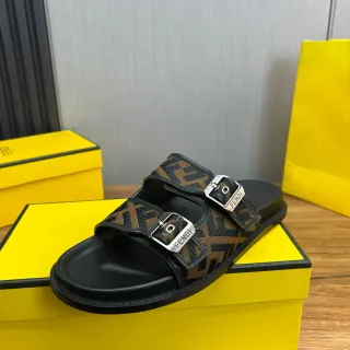 Fendi أسود بني صندل مزدوج مع إبزة