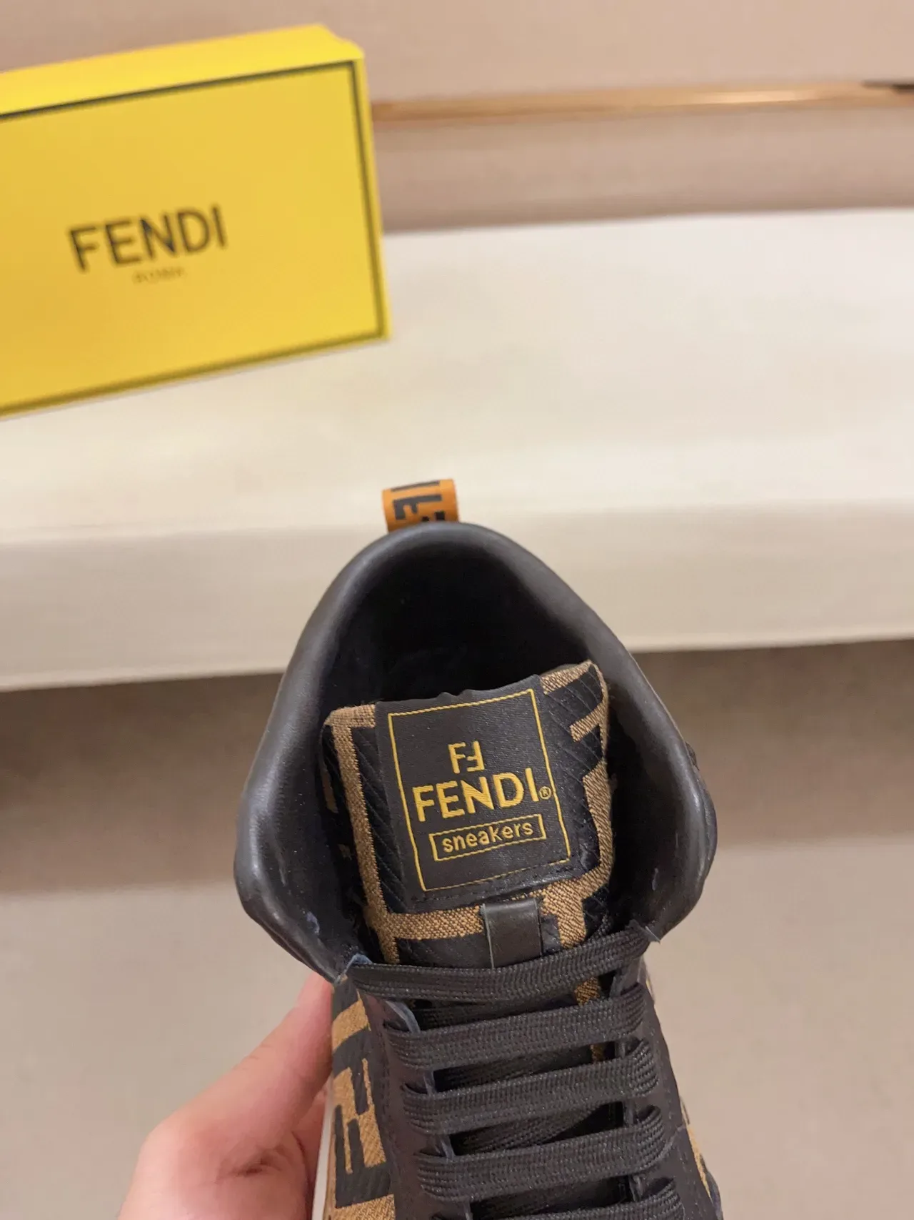 Fendi Noir Marron High-Top FF Monogram Jacquard Style de vie Chaussures 6