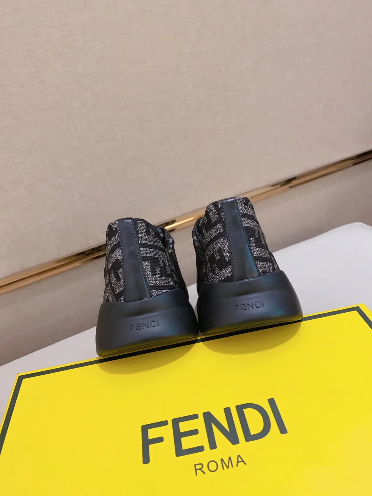 Fendi Black Silver Monogrammed Knit Upper Triangular Eye Logo Patch Chunky Sneakers 3
