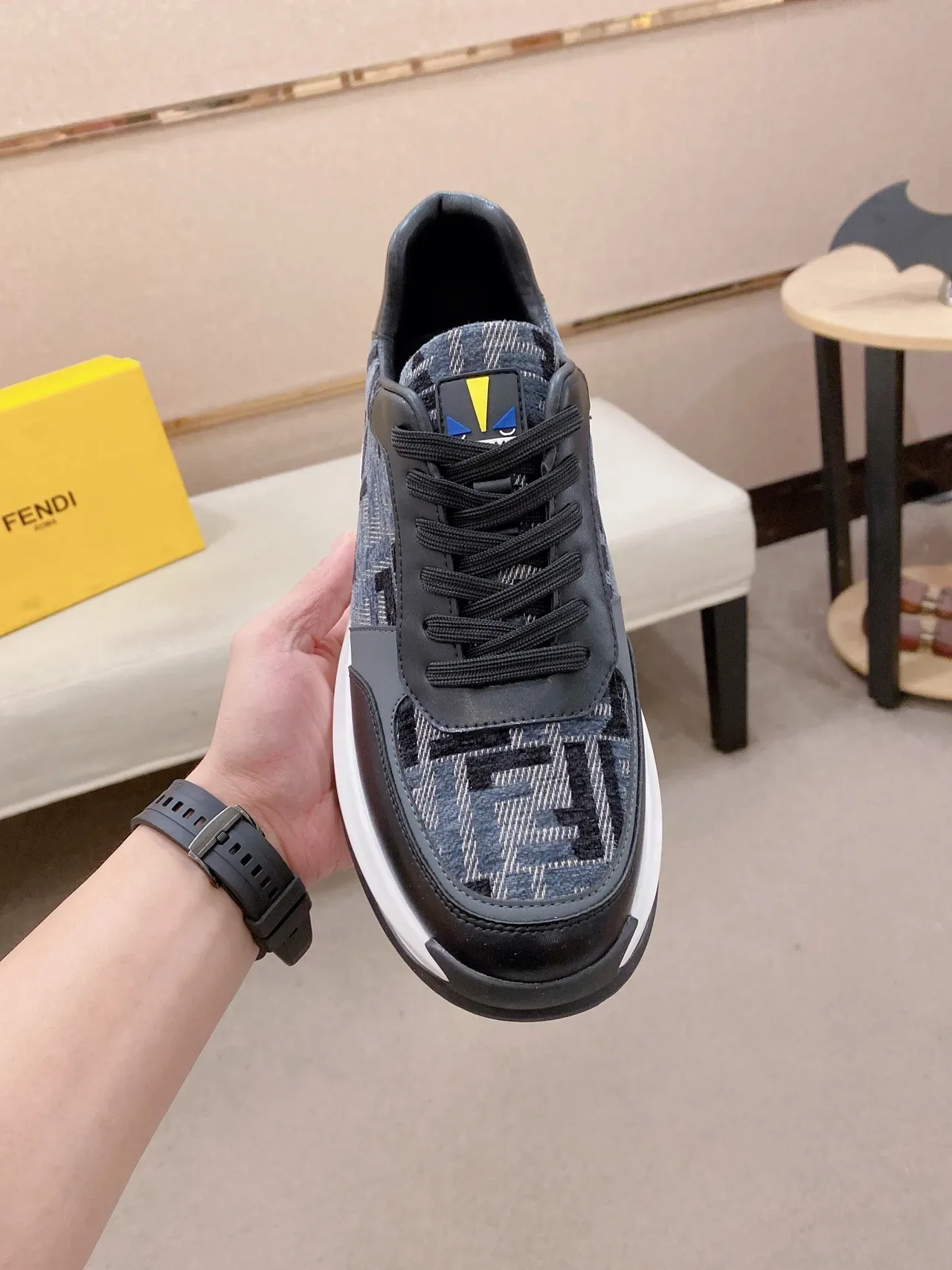 Fendi Black White FF Monogram Jacquard Chunky Midsole Lifestyle Sneakers 2