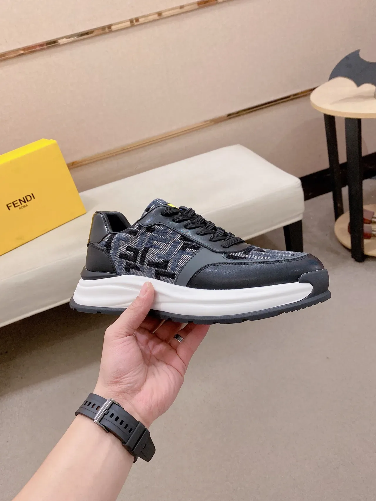 Fendi Black White FF Monogram Jacquard Chunky Midsole Lifestyle Sneakers 4