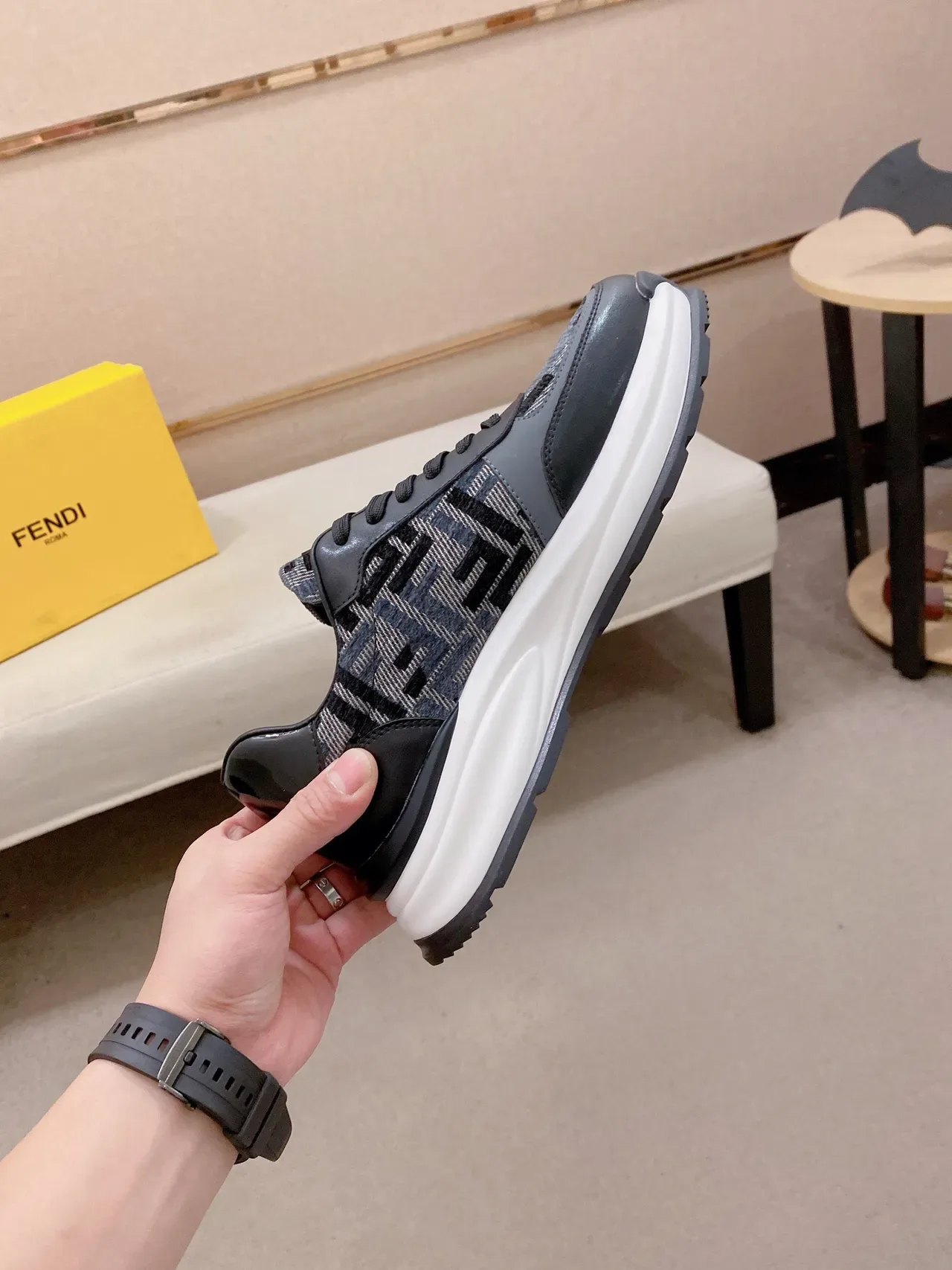 Fendi Black White FF Monogram Jacquard Chunky Midsole Lifestyle Sneakers 5