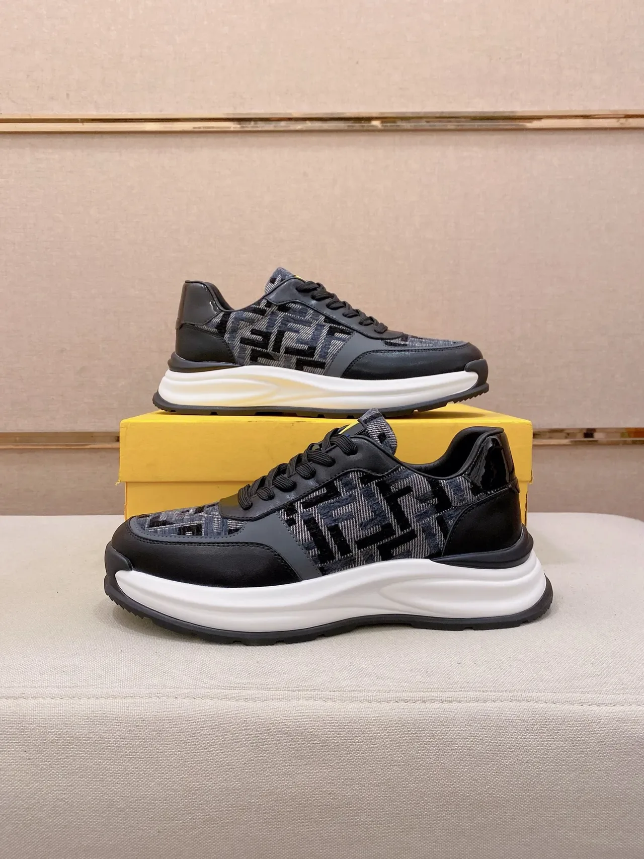 Fendi Black White FF Monogram Jacquard Chunky Midsole Lifestyle Sneakers 7
