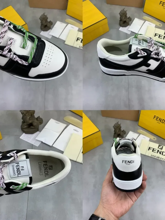 Fendi 黑白低帮皮革拼板生活方式运动鞋 2