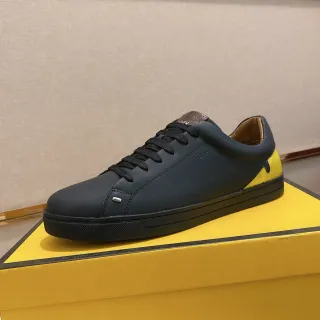 Fendi Black Yellow Low-Top Smooth Leather Upper Sneakers