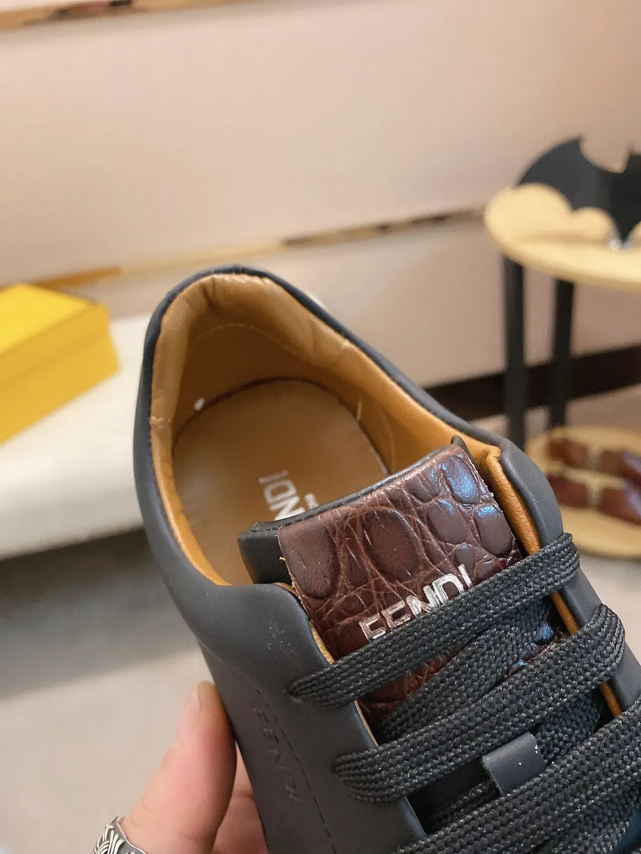 Fendi Black Yellow Low-Top Smooth Leather Upper Sneakers 5