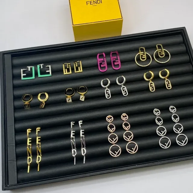Fendi FF Gold Silver Logo Motif Hoop And Stud Silhouettes Earrings 2
