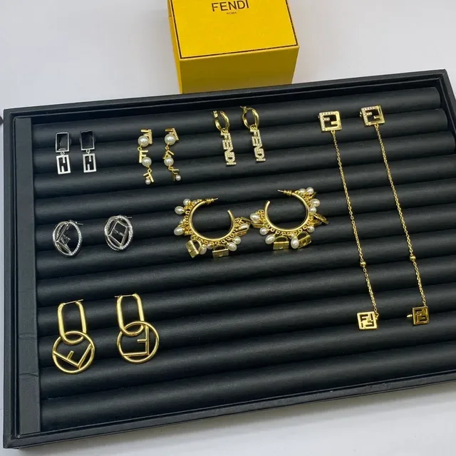 Fendi FF Gold Silver Logo Motif Hoop And Stud Silhouettes Earrings 3