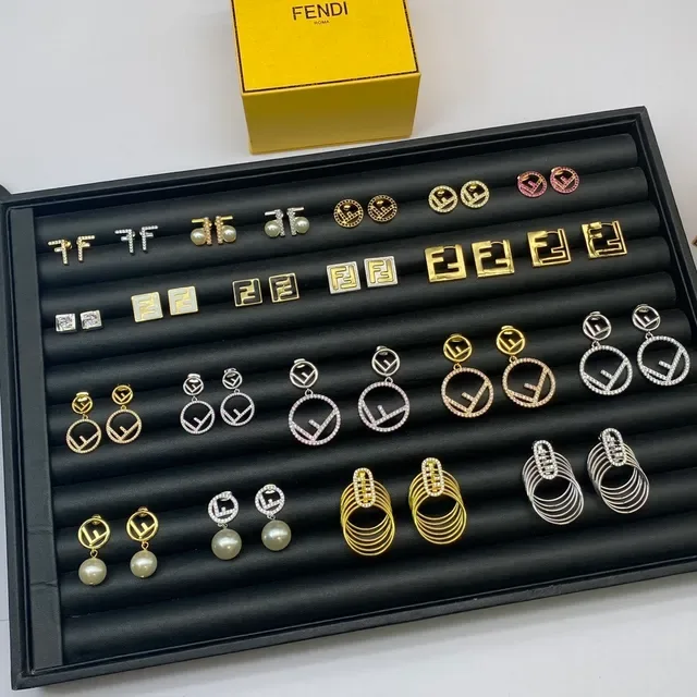 Fendi FF Gold Silver Logo Motif Hoop And Stud Silhouettes Earrings 4
