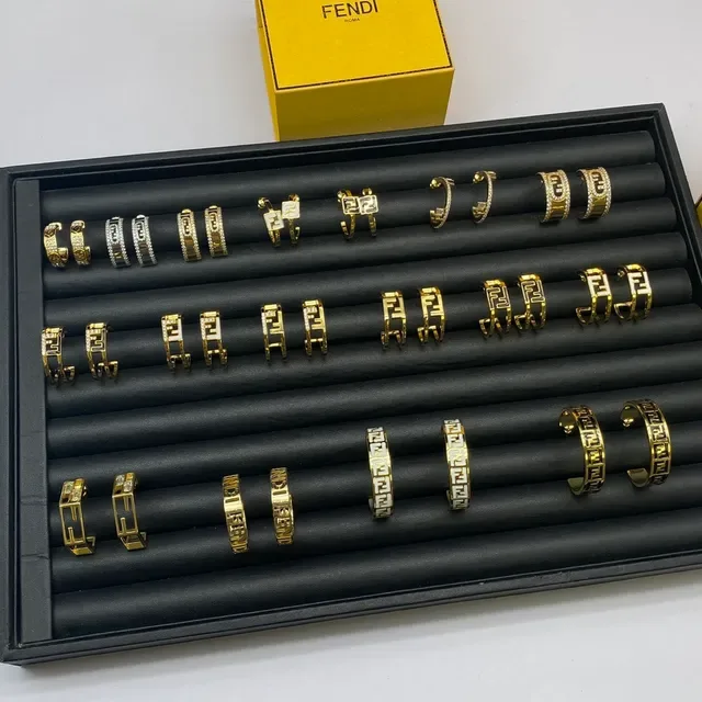 Fendi FF Gold Silver Logo Motif Hoop And Stud Silhouettes Earrings 5