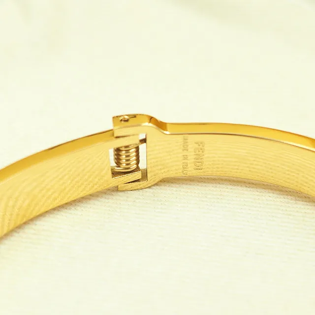 Fendi FF Logo Bangle Gold Silver Hinged Medallion Bracelet 2