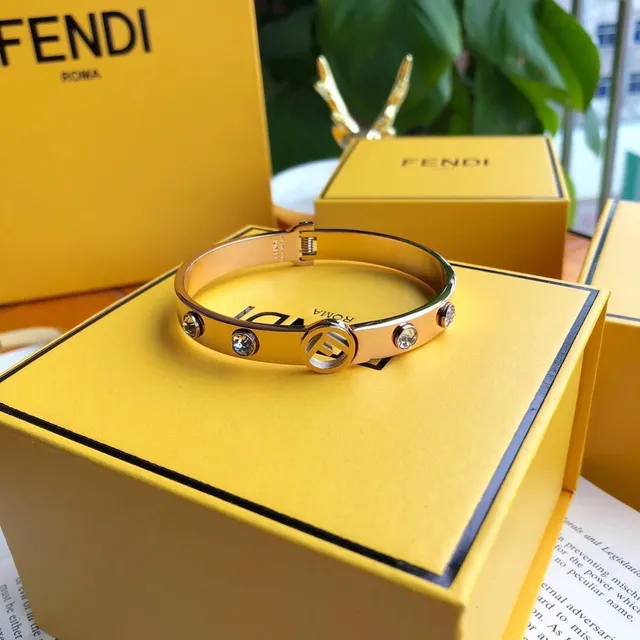 Fendi FF Logo Bangle Gold Silver Hinged Medallion Bracelet 7
