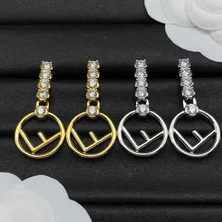 Fendi FF Logo 水晶垂坠耳环