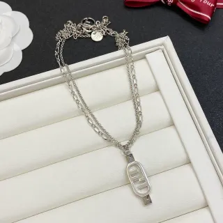 Fendi FF 银色 双链 吊坠 项链