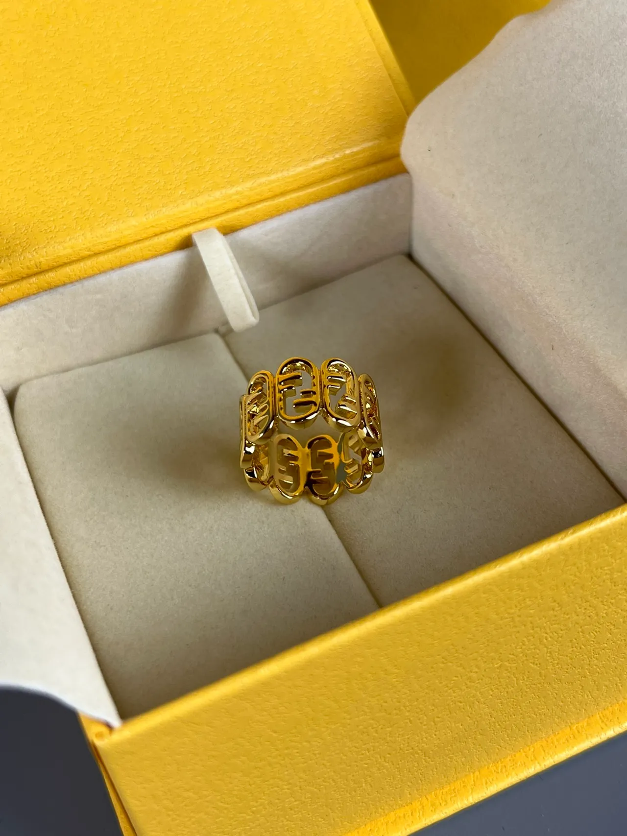 Fendi FF Ring Gold-Tone Wide Band Ring 2