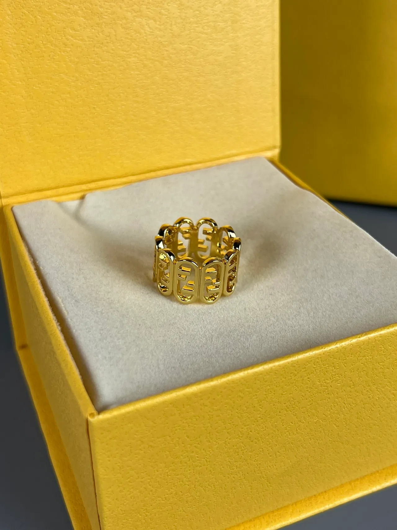 Fendi FF Ring Gold-Tone Wide Band Ring 3