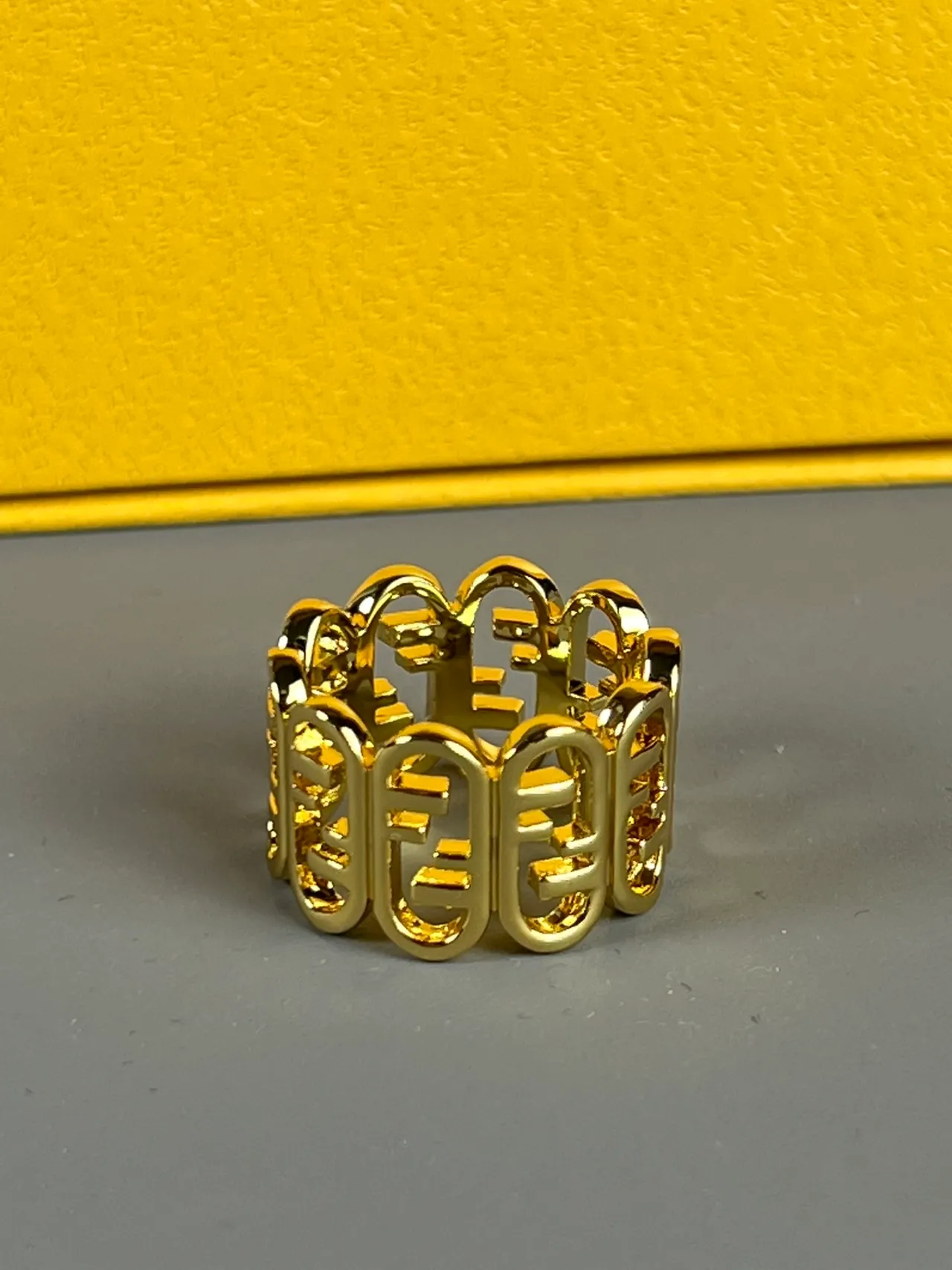 Fendi FF Ring Gold-Tone Wide Band Ring 4