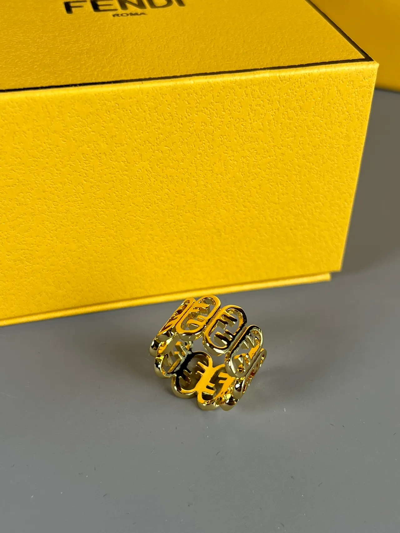 Fendi FF Ring Gold-Tone Wide Band Ring 5
