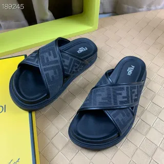 Fendi FF Slide কালো মনোগ্রাম ওয়েবিং প্ল্যাটফর্ম চপ্পল