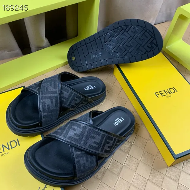 Fendi FF Slide काला मोनोग्राम वेबिंग प्लेटफॉर्म चप्पल 2