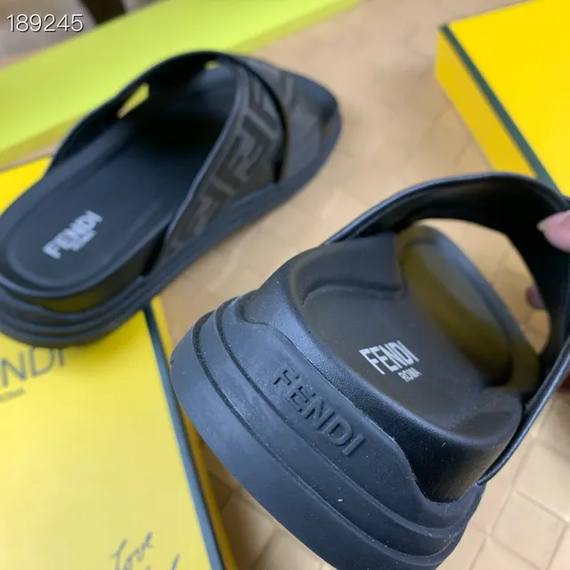 Fendi FF Slide काला मोनोग्राम वेबिंग प्लेटफॉर्म चप्पल 3