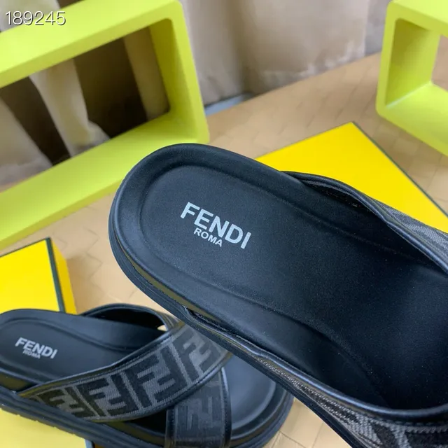 Fendi FF Slide काला मोनोग्राम वेबिंग प्लेटफॉर्म चप्पल 4