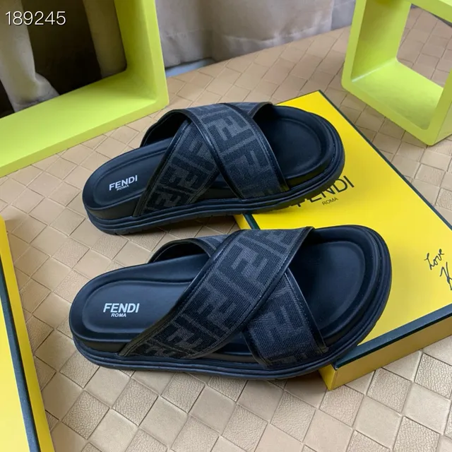 Fendi FF Slide काला मोनोग्राम वेबिंग प्लेटफॉर्म चप्पल 5
