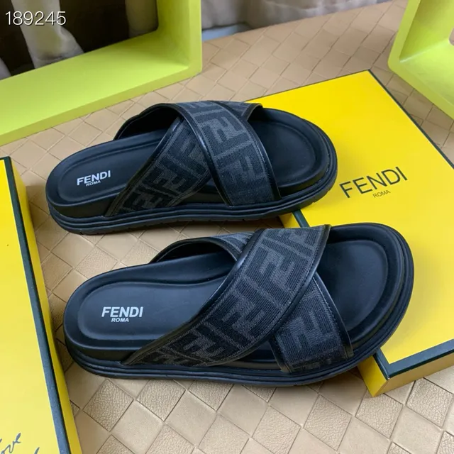 Fendi FF Slide काला मोनोग्राम वेबिंग प्लेटफॉर्म चप्पल 6