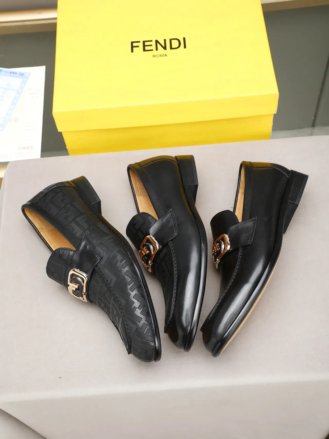 Fendi Horsebit Loafer أسود بني جلد مونوغرامد بكل 2