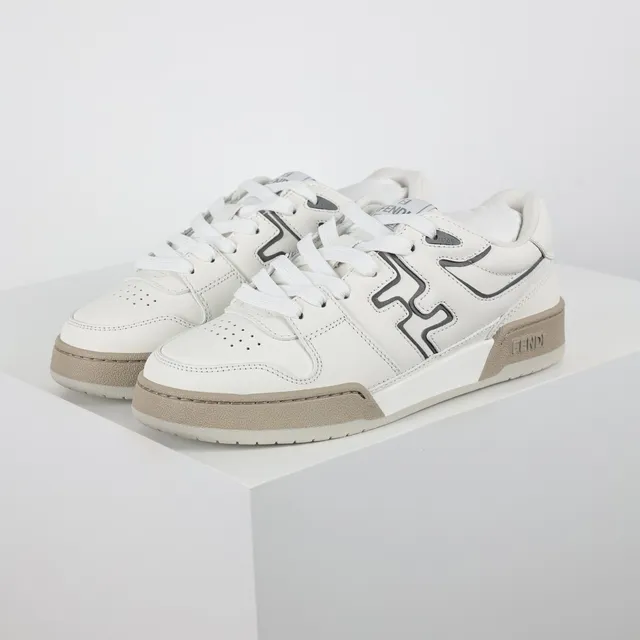 Fendi Lifestyle Sneaker Branco Bege Low-Top Couro Painel Lifestyle Sneakers 2