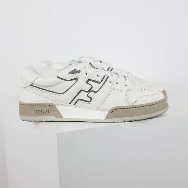 Fendi Lifestyle Sneaker Branco Bege Low-Top Couro Painel Lifestyle Sneakers 3
