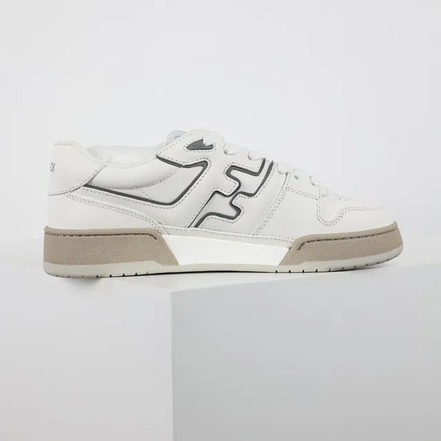 Fendi Lifestyle Sneaker Branco Bege Low-Top Couro Painel Lifestyle Sneakers 7