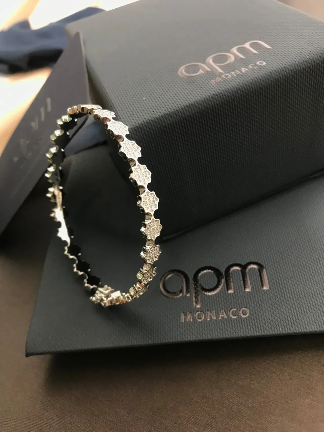 apm Monaco Geometric Star Cutout Pavé Crystal Silver Bracelet 9