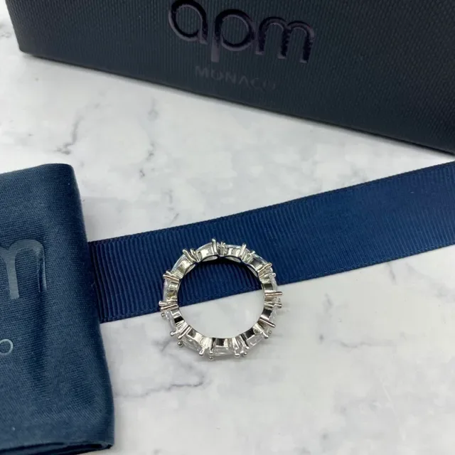 apm Monaco Silver Navy Eternity Band Pear And Baguette Stone Setting Ring 3