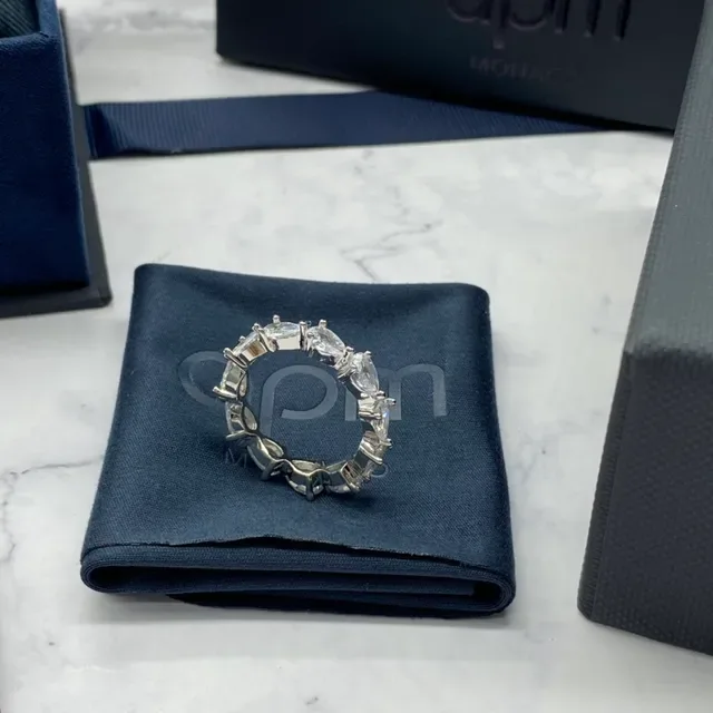 apm Monaco Silver Navy Eternity Band Pear And Baguette Stone Setting Ring 8