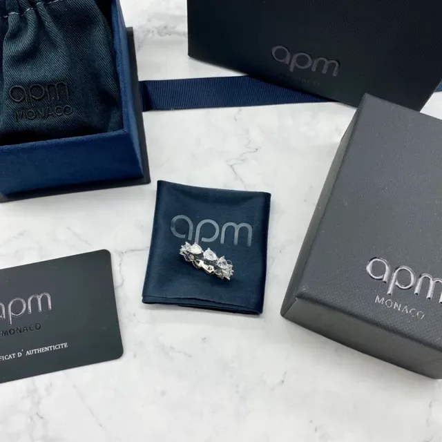 apm Monaco Silver Navy Eternity Band Pear And Baguette Stone Setting Ring 9