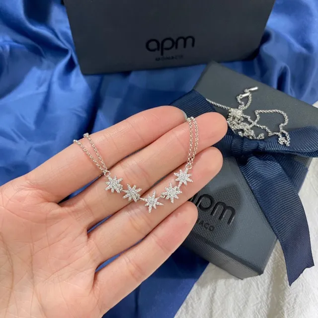 APM Monaco Collier Argent Marine Starburst Pendentif Cluster Pavé-Set Pierres Transparentes 6