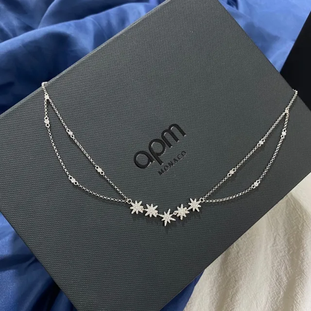 APM Monaco Collier Argent Marine Starburst Pendentif Cluster Pavé-Set Pierres Transparentes 7