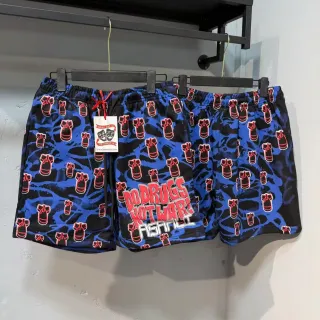 ASPHALT JEAN CO. أزرق أسود أحمر Bomb Print Graphic شورتس
