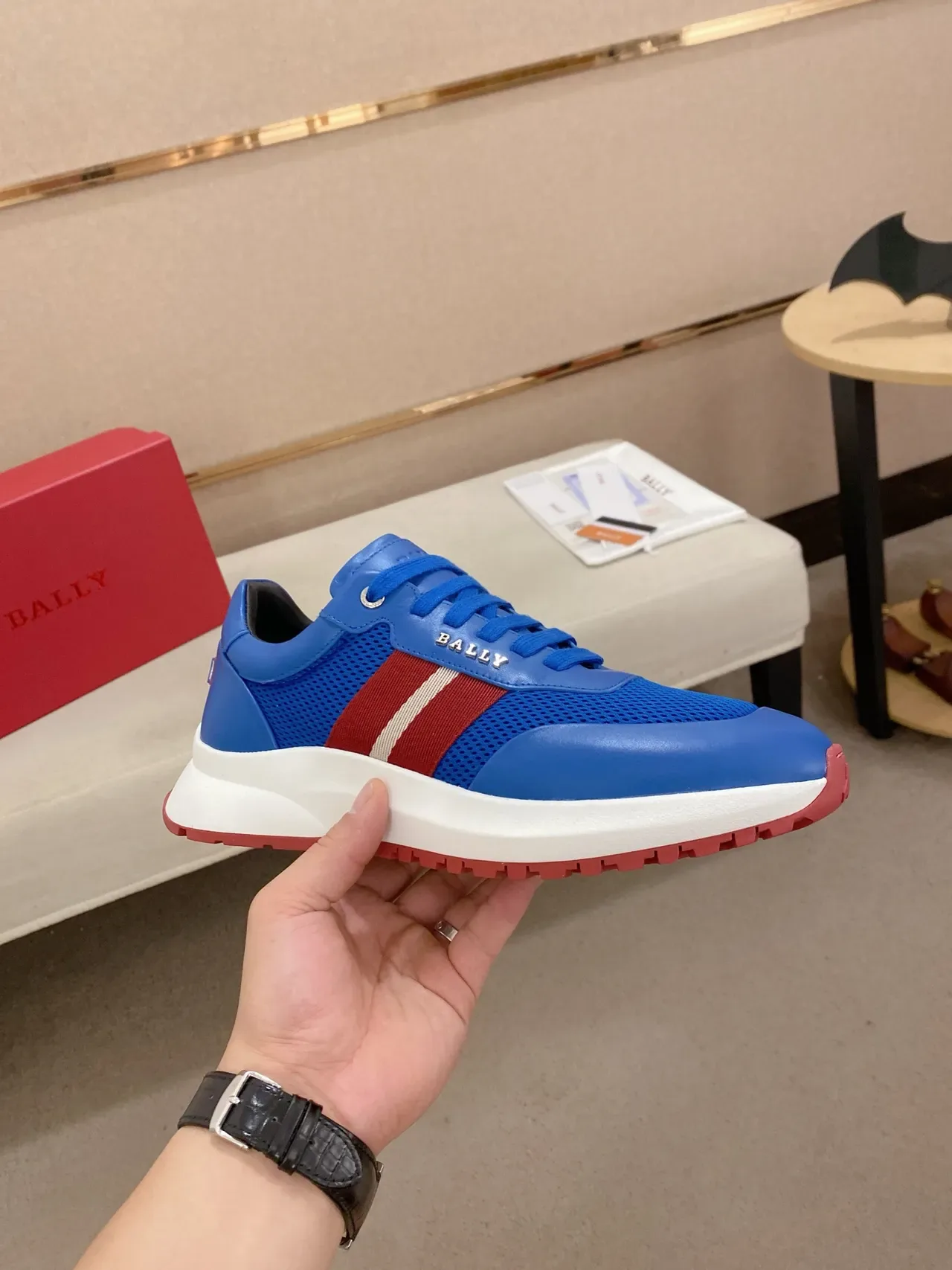 Bally Blue Red Mesh And Synthetic Upper Striped Side Stripe Lifestyle Sneakers 4