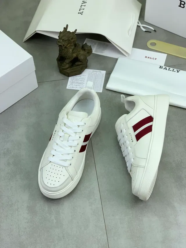 Bally Le City White Burgundy Leather Perforated Toe Lifestyle Sneakers 5