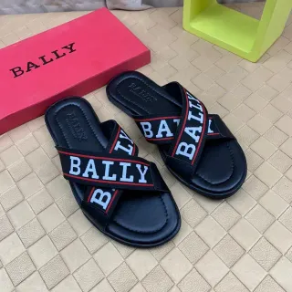 BALLY Logo Strap Slide Black White Red شبشب