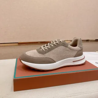 Zapatilla low-top de malla y ante beige y marrón