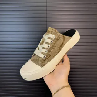 Tênis casual bege canvas upper jacquard mule style calcanhar aberto