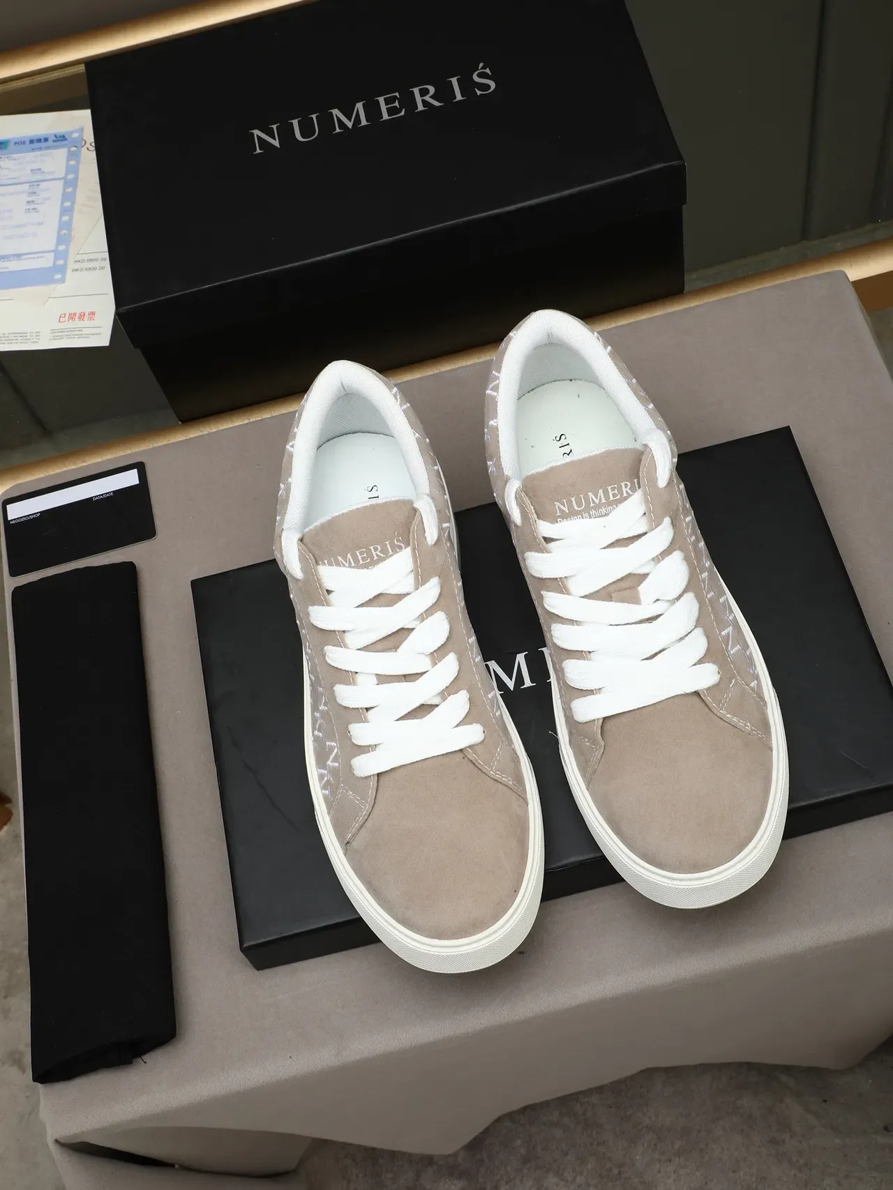 Beige Suede Monogram Platform Low-Top Sneaker 2