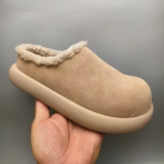 Beige White Suede-Like Upper Shearling-Lined Collar Casual Shoes