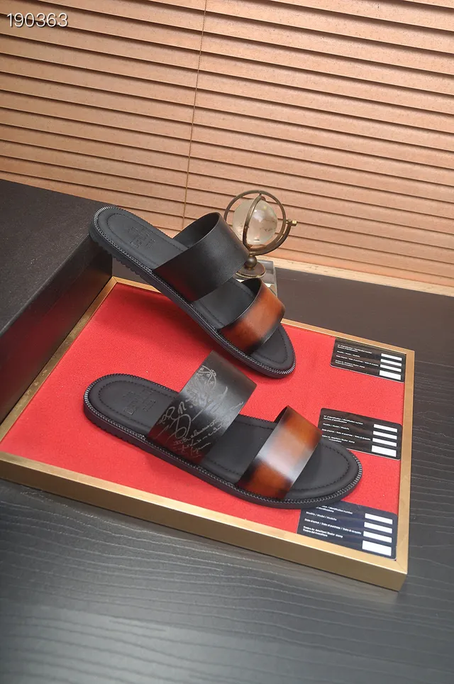 Berluti Alessandro Slide أسود بني حزامين داخليين صندل كاجوال 3