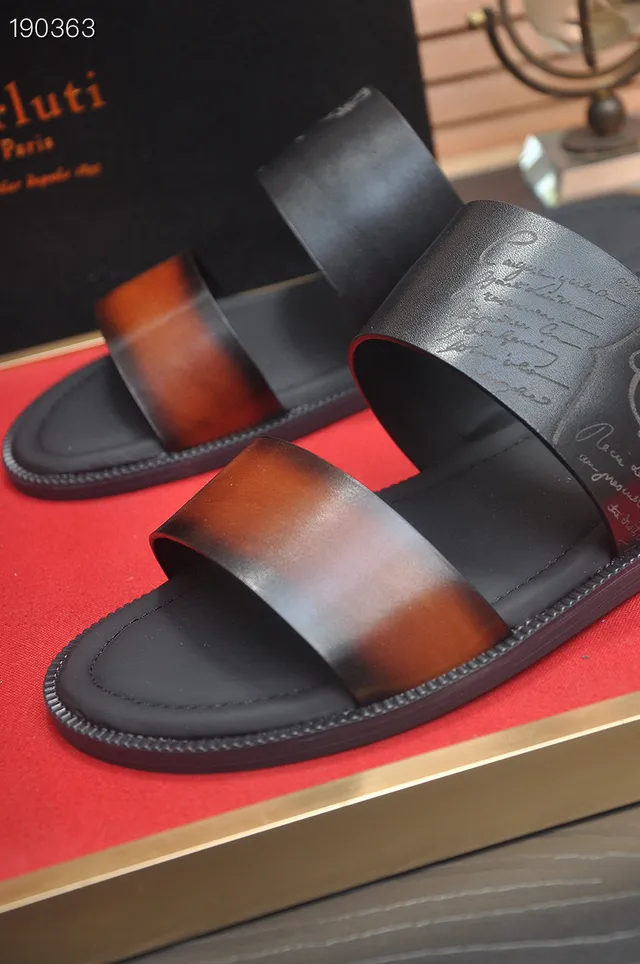 Berluti Alessandro Slide أسود بني حزامين داخليين صندل كاجوال 4